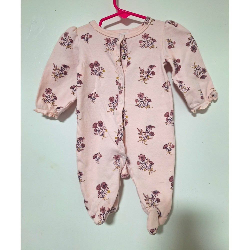 Laura Ashley Baby Footie One Piece 0-3M Pink Floral Long Sleeve Cotton Romper